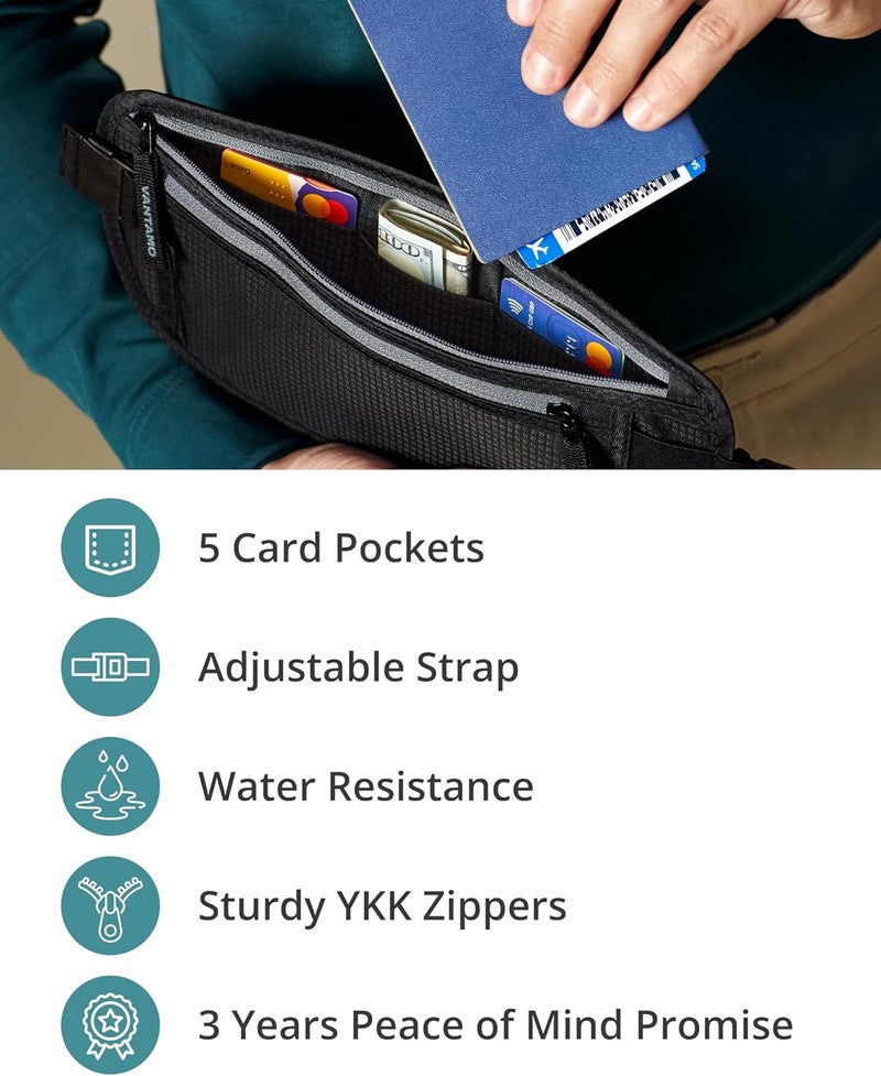 Vantamo Money Belt with RFID For Men & Women, Hidden Passport Holder for Travel, 2 Compartment Travel Fanny Pack for Women Anti Theft - Image 5